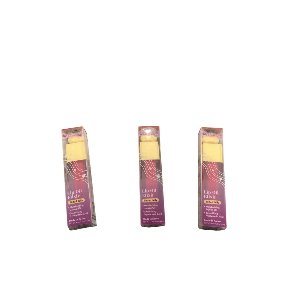 3pc The Creme Shop Lip Oil Elixir Tinted Jelly Flirty Fuchsia Hyaluronic Acid